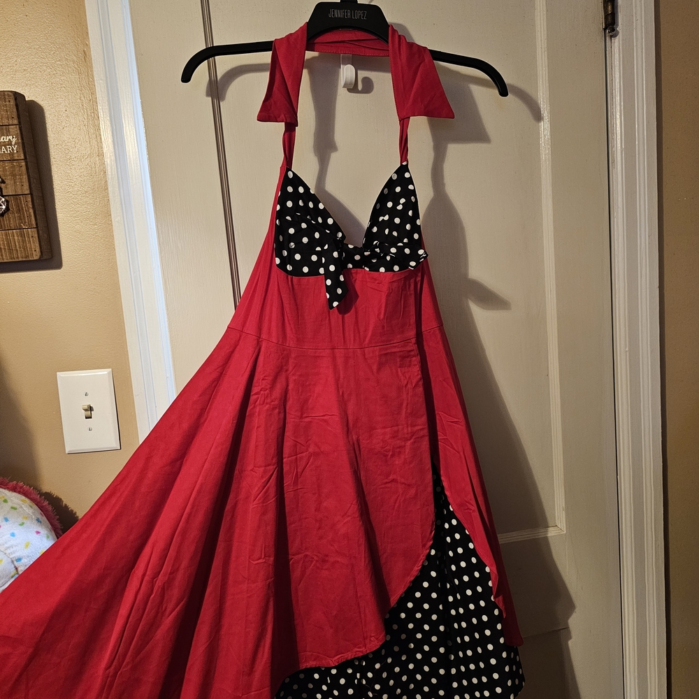 Red and Black Polka Dot Halter Dress